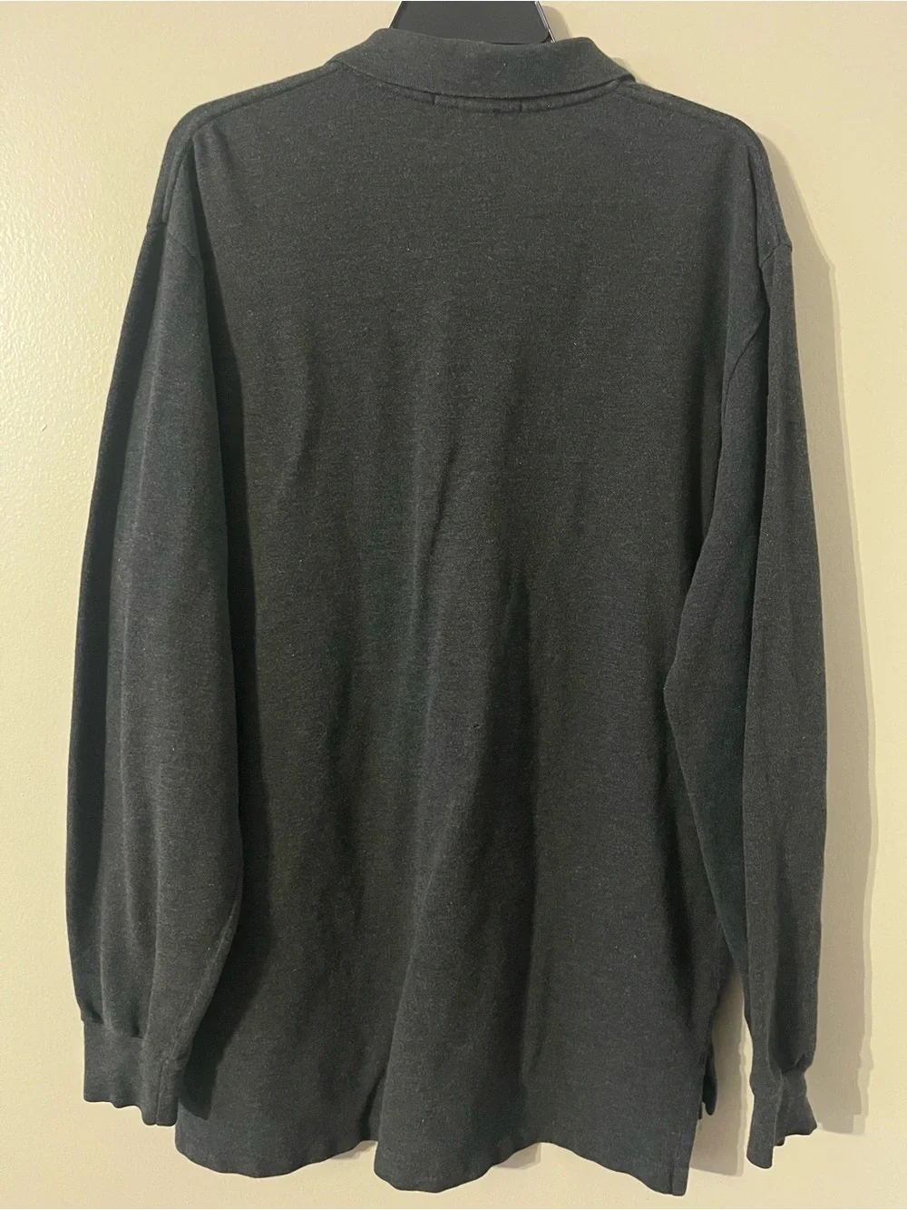 Polo by Ralph Lauren Men's Oversized Long-Sleeve Charcoal Polo Shirt Sz-Men’s XL